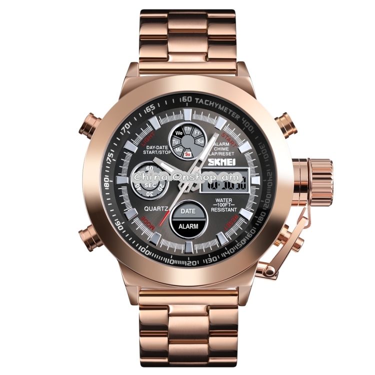 SKMEI 1515 Men Fashion Hip Hop Style Dual Display Electronic Watch Stainless Steel Watch