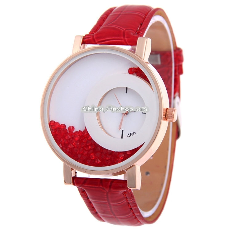 Women Crystal Sands Snake Skin Texture Leather Belt Watch
