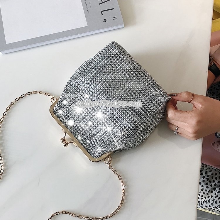 Fashion Rhinestone PU Chain Single Shoulder Bag Ladies Clips Handbag Messenger Bag
