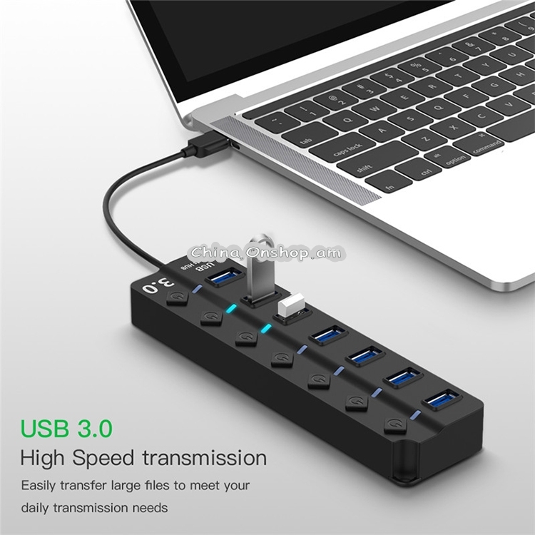 7 Port USB 3.0 Hi Speed Multi Hub Expansion with Switch for PC & Laptop