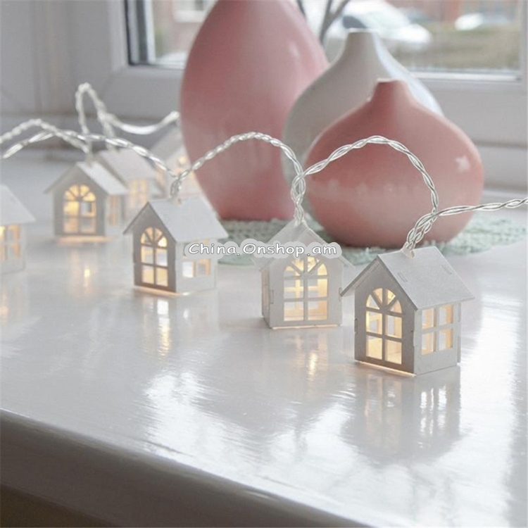 2m 10 LEDs Warm White Cute House Type Battery Decorative Lamp Wedding Christmas Party Decorative Light