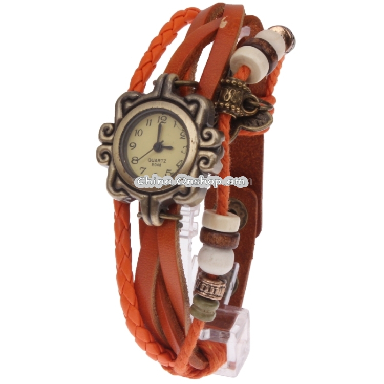 Retro Quartz Watch Wrist Watch with PU Leather Strap & Butterfly Style Pendant