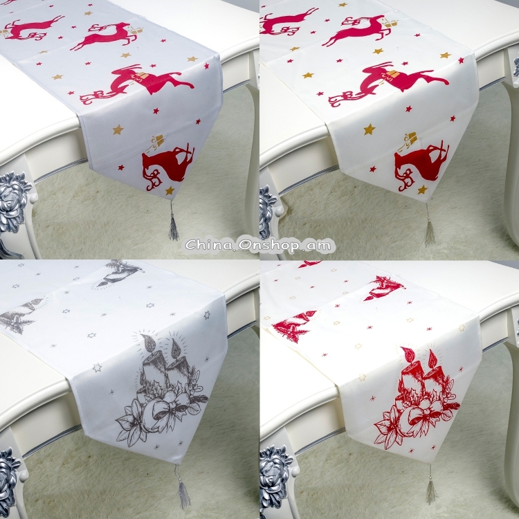 Christmas Fabric Print Table Flag Decorations(White Elk )
