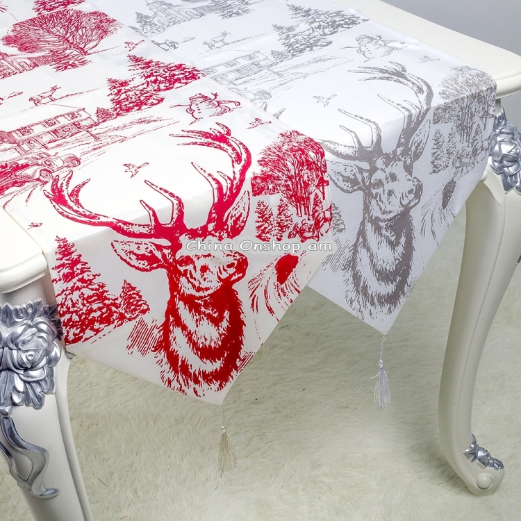 Christmas Fabric Print Table Flag Decorations(Gray Deer Head )