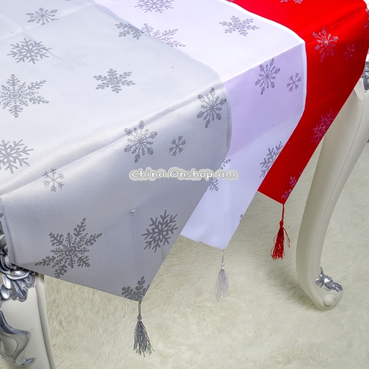 Christmas Fabric Print Table Flag Decorations(Snowflake Gray )