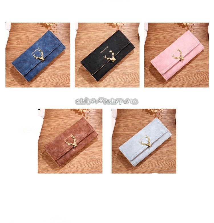 Long Section Three Fold Deer Head Matte Multi-card Wallet