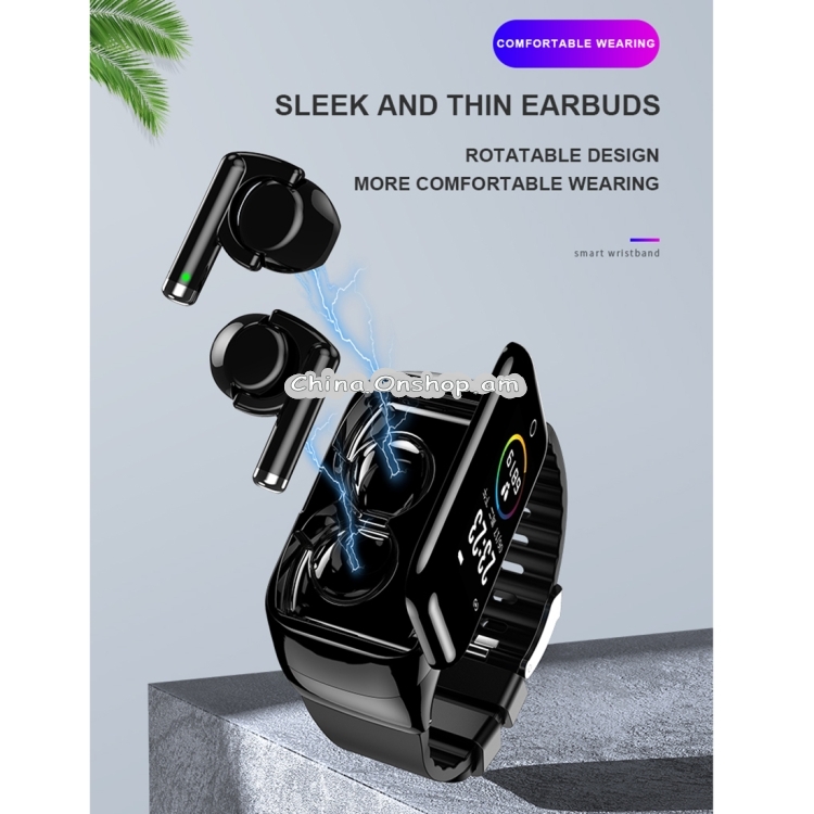 HAMTOD M7 1.14 inch Color Screen Smart Bracelet with Wireless Bluetooth Dual Earphones & Magnetic Charging Storage Bin, Support Heart Rate / Blood Pressure / Sleep Monitoring & Counting & Call / Message Reminder & Smart Remote Camera