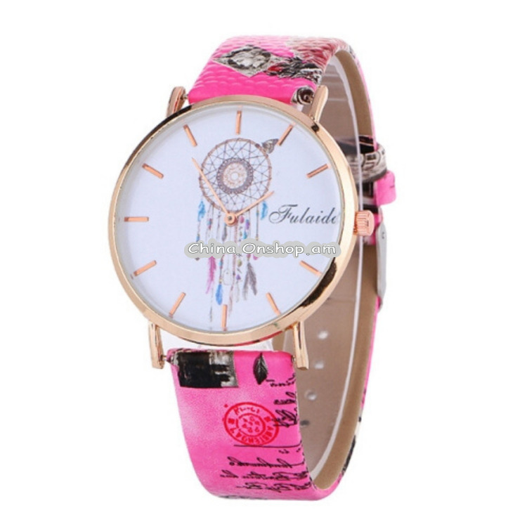 Falaida Dreamcatcher Pattern Leather Strap Quartz Watch for Women