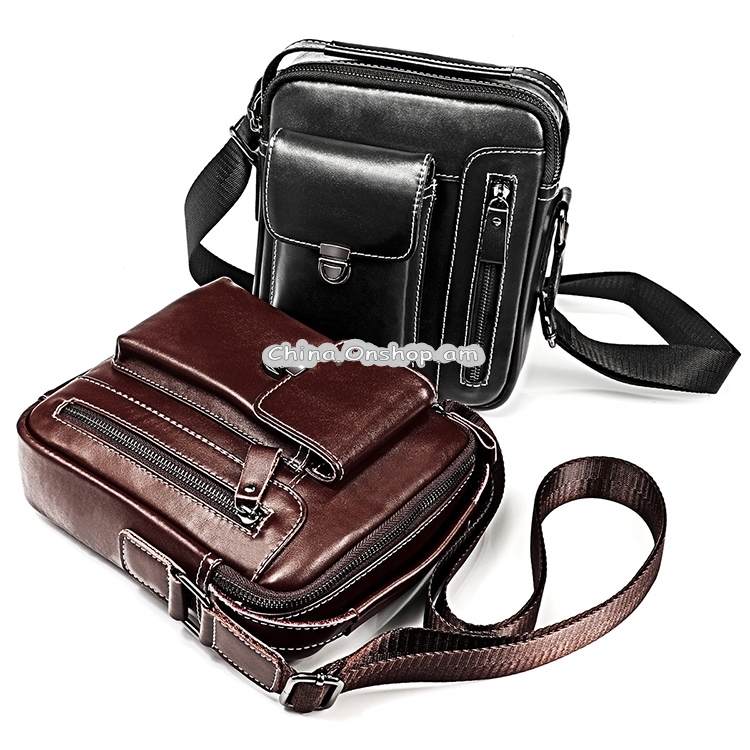 6029 Multifunctional Fashion Top-grain Leather Messenger Bag Casual Men Shoulder Bag