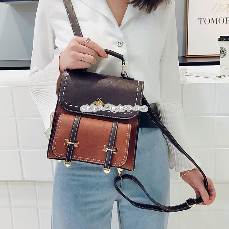 Vintage PU Leather Women Backpack Simple Preppy Style Backpack