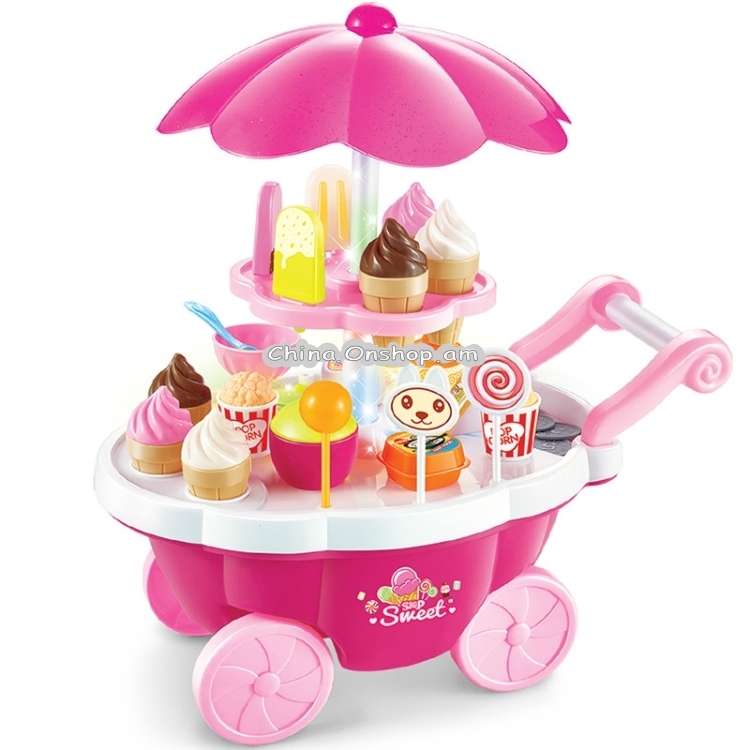 Simulation Small Carts Girl Mini Candy Cart Ice Cream Shop Children Toys with Music and Light