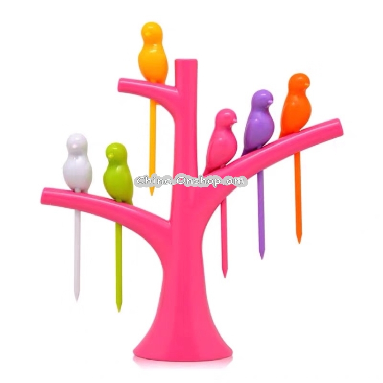 Creative Fashion Treetop Bracket Birdie Fruit Fork Set Environmentally Friendly Easy to Place Fruit Sign