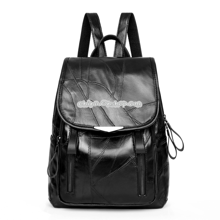 PU Sheepskin Leather Double Shoulders School Bag Travel Backpack Bag