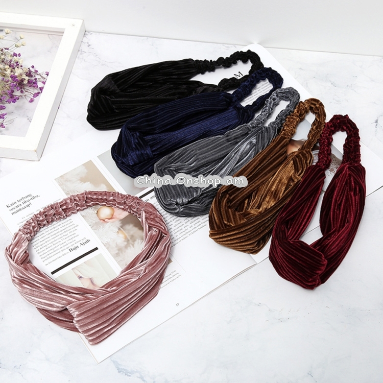 Fashion Velvet Wide Cross Knot Headbands Women Elastic Hair Bands