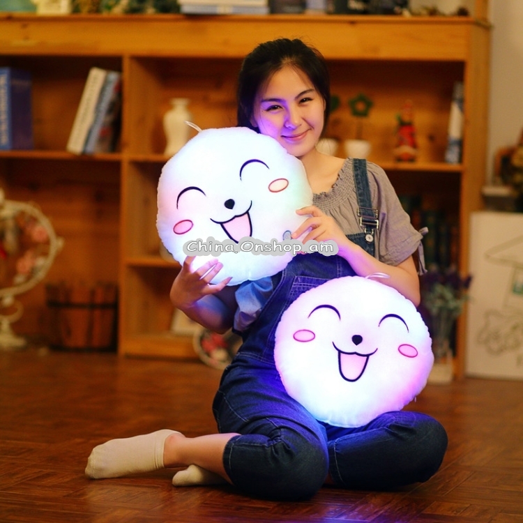 33cm Cartoon Glowing Colorful Smile Face Round Plush Pillow Cushion