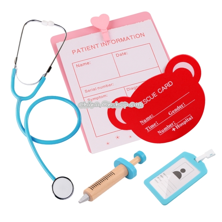 Wooden Simulation Medicine Box Set with Cloth Bag Child Doctor Role Playing Toy(Little Doctor)
