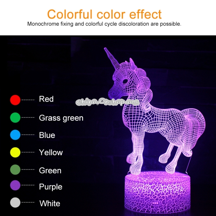 Spread Wings Unicorn Shape Creative Wood Base 3D Colorful Decorative Night Light Desk Lamp, Touch Version