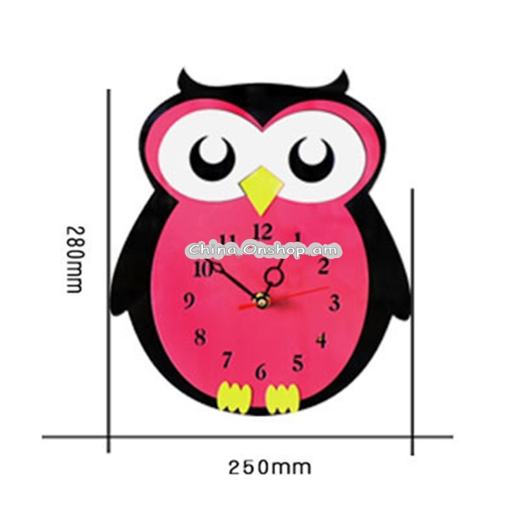 Children Bedroom Room Decor Battery Operated Owl Shaped Mute Non Ticking Round Wall Quartz Clock