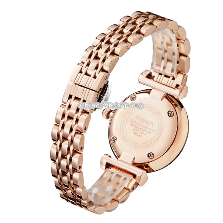 CAGARNY 6880 Fashion Life Waterproof Gold Shell Silver Gold Steel Band Quartz Watch