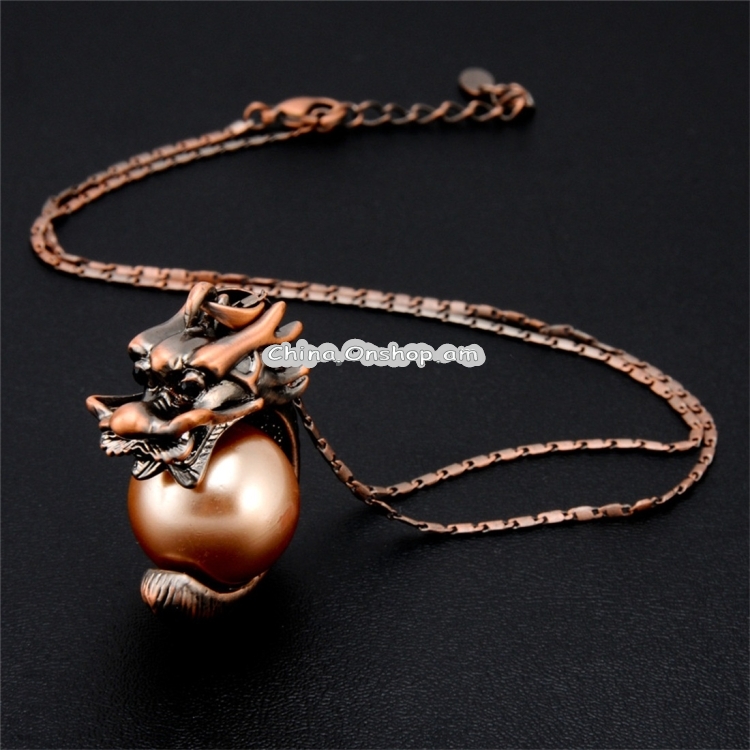 Women Fashion Red Dragon Round Ball Pendant Necklace