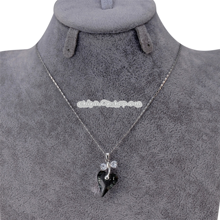 Black Heart Shaped Crystal Zircon Pendant Necklace, Chain Length: 44cm