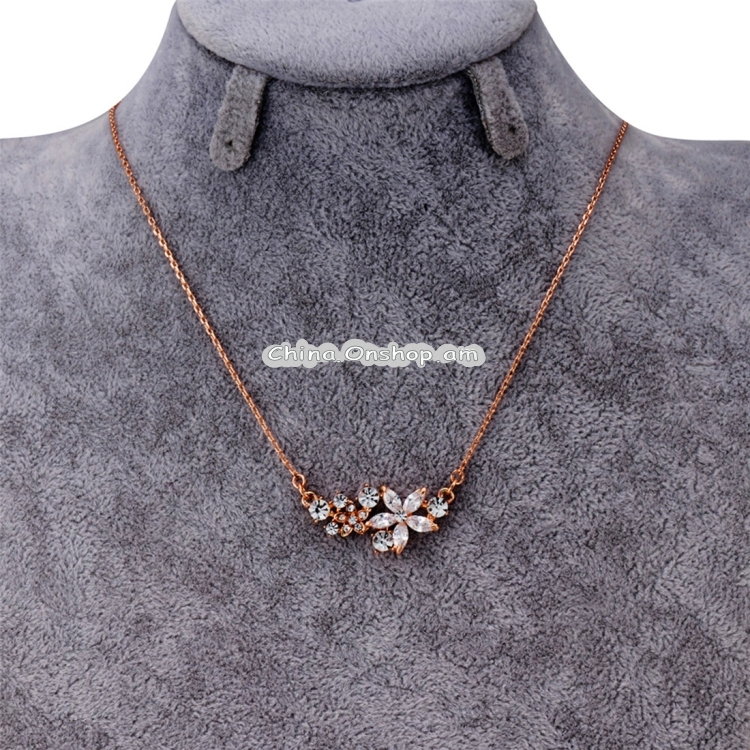 Five-Petal Crystal Flower with Zircon Pendant Necklace Chain