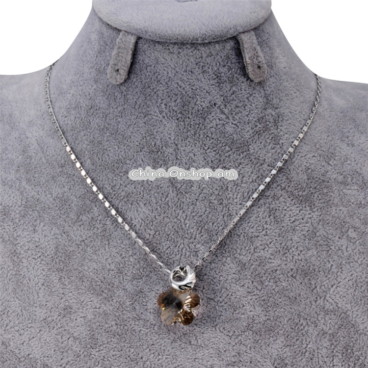 Silver Swan with Plum Blossom Crystal Pendant Necklace for Women