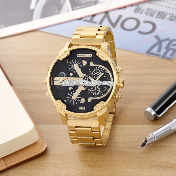 CAGARNY 6820 Fashionable Business Style Large Dial Calendar Display Men Quartz Dual Movement Watch with Stainless Steel Band (Gold + Black) Same Day Shipping on orders before 6PM (GMT+8)