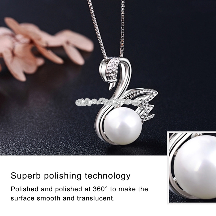 Women Fashion S925 Sterling Silver Pearl Swan
