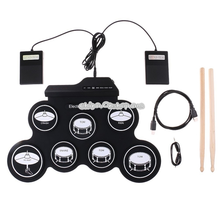 Portable Silicone Hand Roll USB Electronic Drum, Black Icon Version