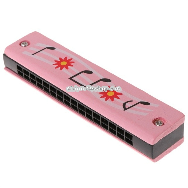 Wooden 16-holes Double-row Harmonica for Beginners, Color:Pink note