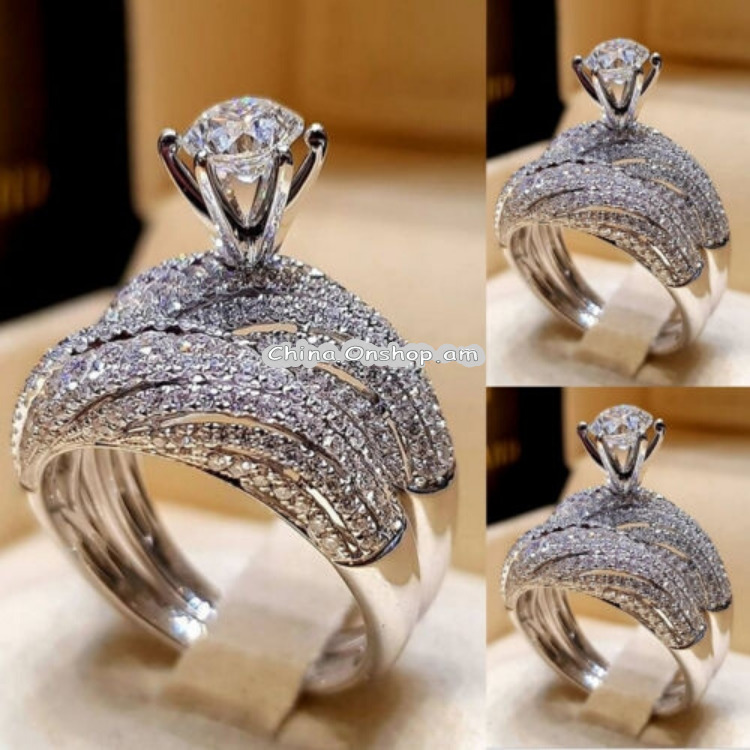 Women Vintage 925 Silver Diamond Wedding Ring