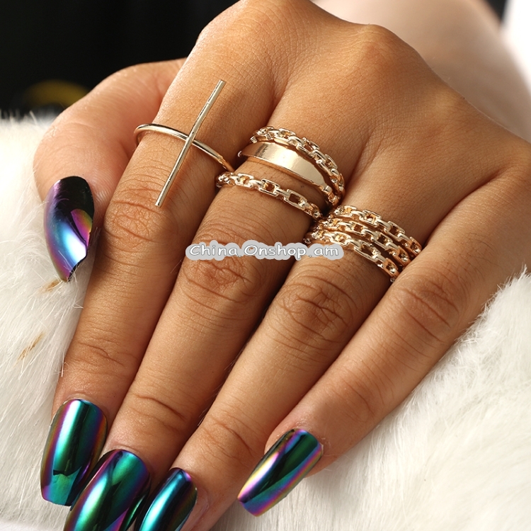 3 PCS Fashion Simple Punk Geometric Personality Ring Jewelry Set