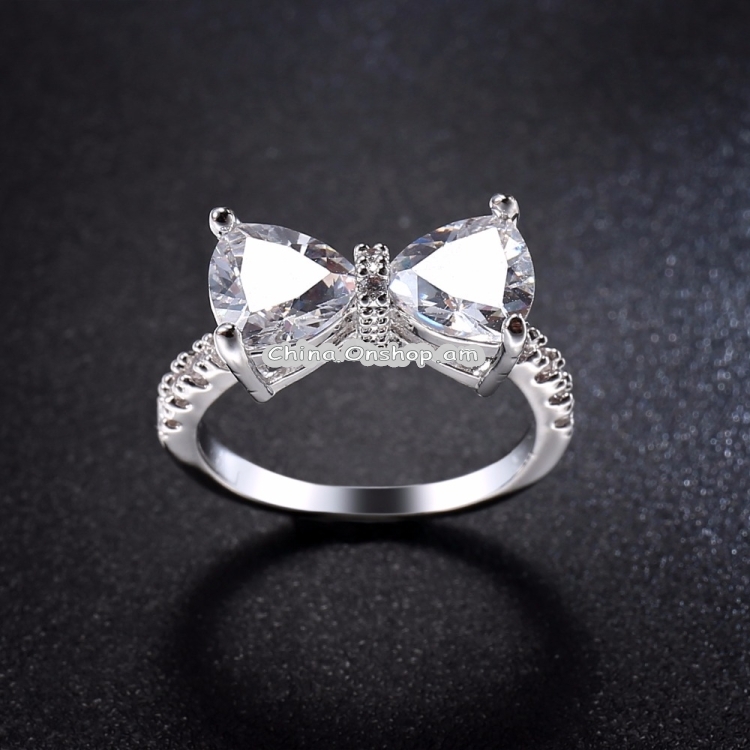 Female Fashion Lovely Bowknot Design Zircon Ring, Ring