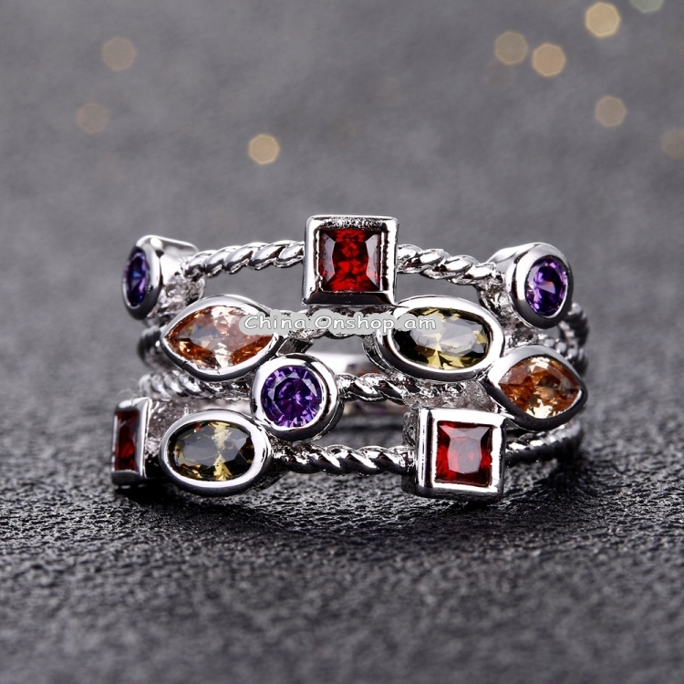 925 Sterling Silver Women Fashion Colorful Gemstone Vintage