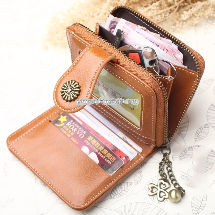 Vintage Oil Wax Leather Tri-fold Zipper Purse Clutch Wallet