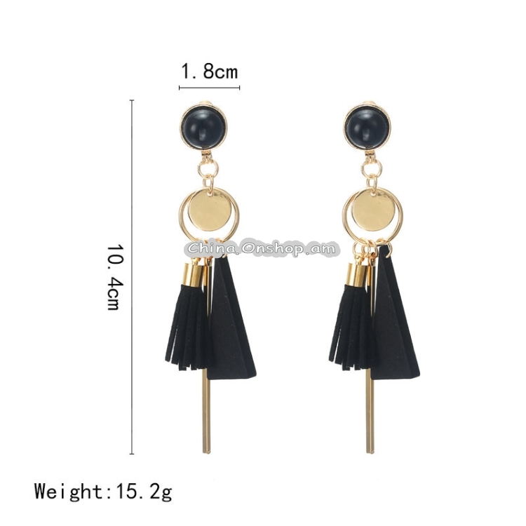 Fashion triangle geometric wood earrings Retro female tassel long women earrings Jewelry