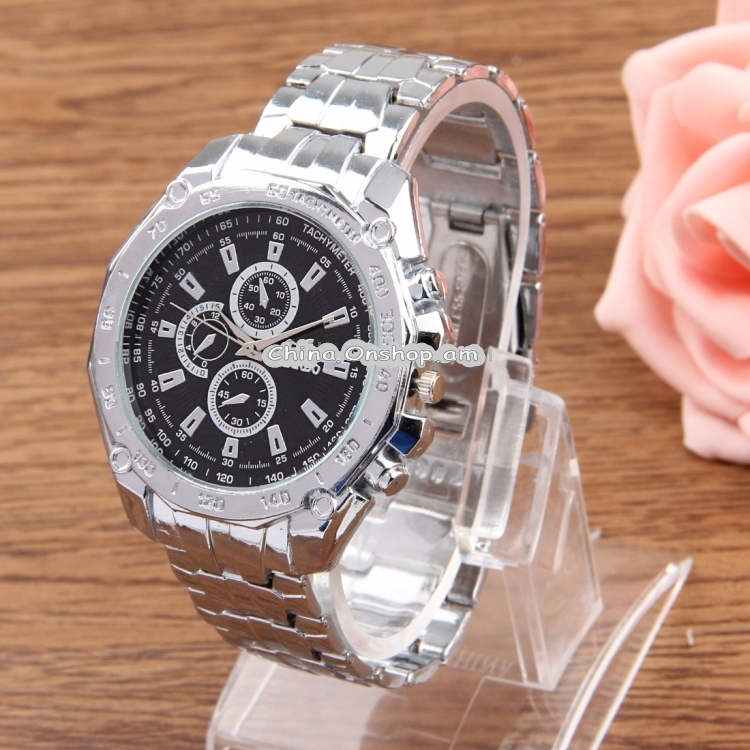 Round Dial 3 Decoration Dials Men Quartz Watch with Metal Band