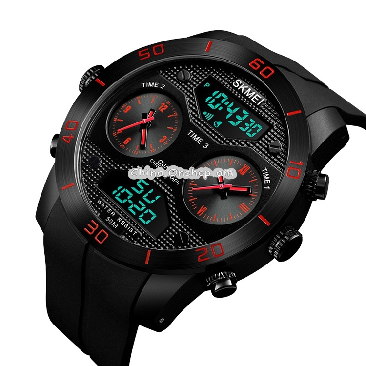 SKMEI 1355 Multifunctional Men Outdoor Sports Noctilucent Waterproof Large Dial Wrist Watch