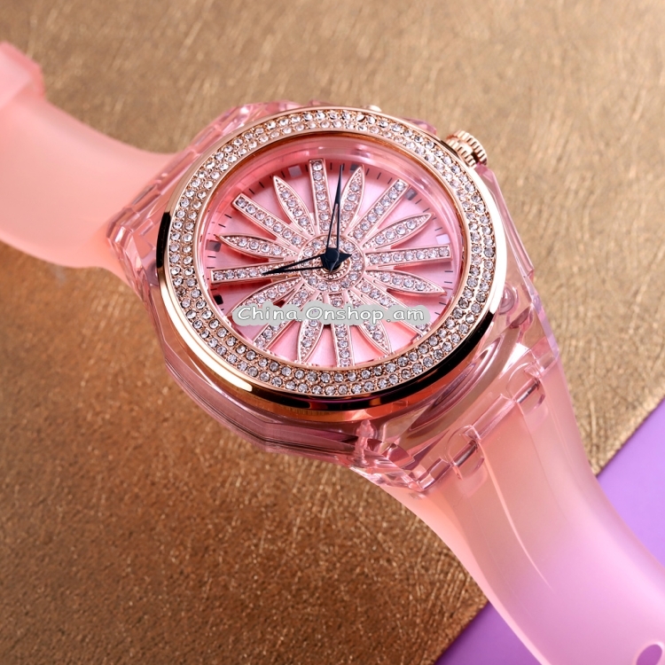 SKMEI 1536 LED Colorful Lamp Hollowing out Flower Shape Running Female Transparent Watchband Quartz Watch
