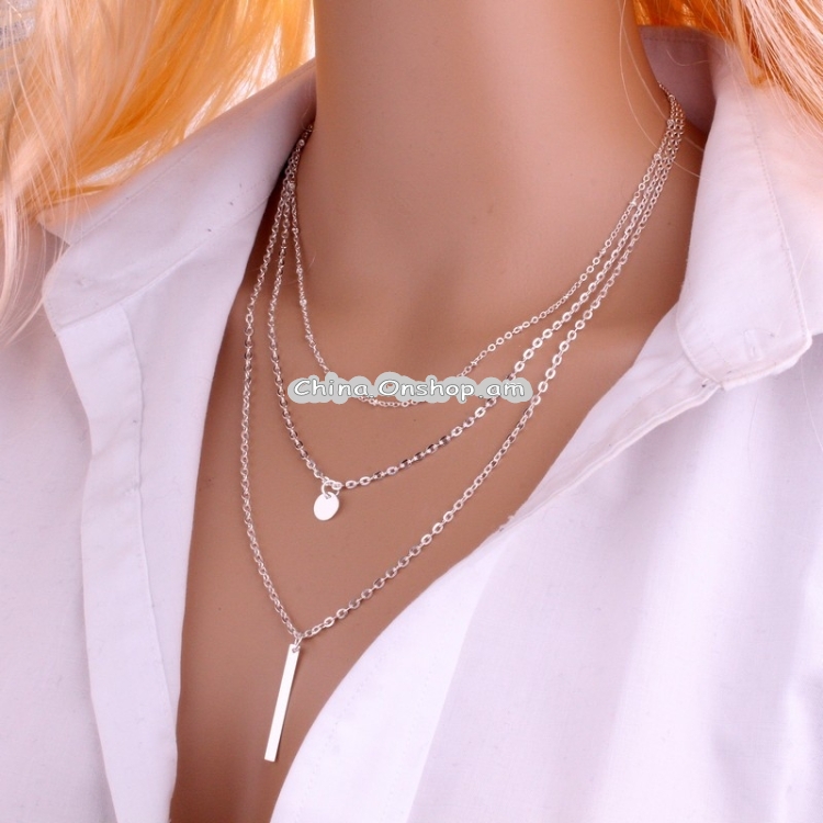 Women Fashion Metal Sequins Multilayer Necklace Copper Bead Chain
