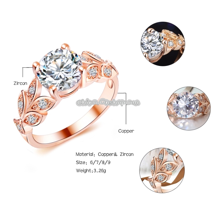 Crystal Leaf Shape Cubic Zircon Ring for Women Jewelry