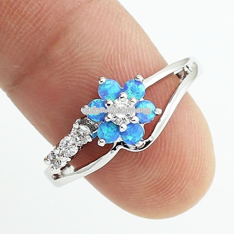 925 Silver Women Opal Flower Ring Jewelry