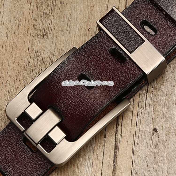 Wide Needle Black Vintage Lacquered Genuine Leather Pin Buckle Waistband for Men