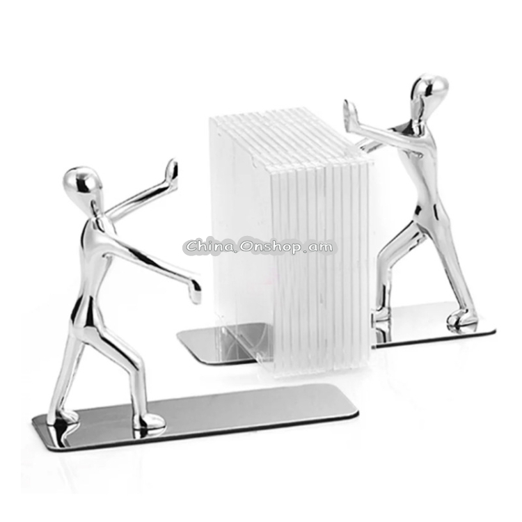 Pair Small Person Standing Decoration Creative Desk Bookshelf Metal Book Push Plate