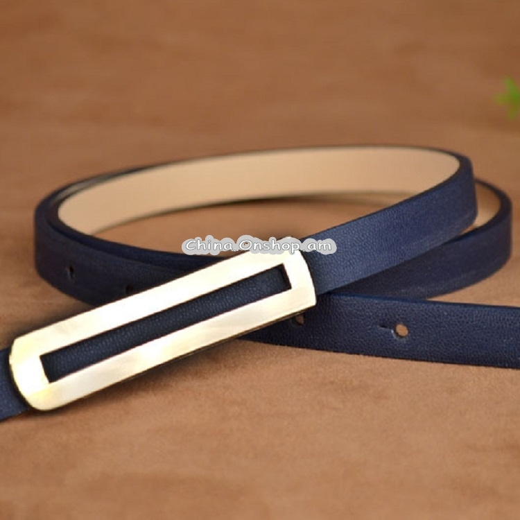 Rectangular Metal Buckle PU Leather Frosted Fine Belt for Women, Length: 1030 x 14mm