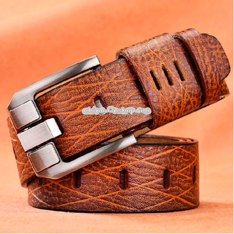 Men Vintage Crocodile Textured Leather Belt