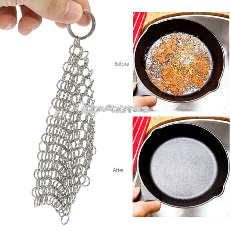 Stainless Steel Square Cast Iron Cleaner Pot Brush Scrubber Home Cookware Kitchen Cleaning Tool