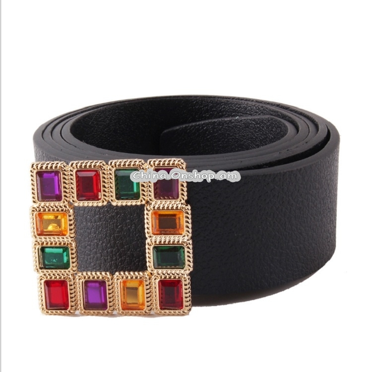 Square Colorful Gemstone Belt Dress Accessories, Belt Length:120 x 4.5cm