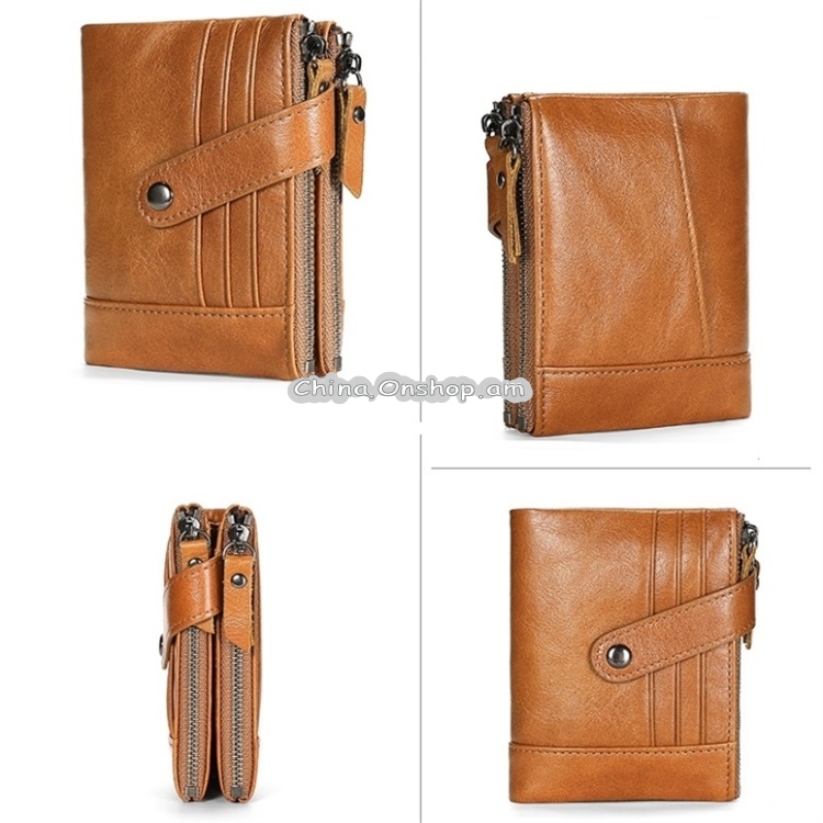 TP-196 Multi-functional Retro Cowhide Leather Multiple Card Slots Dual zipper RFID Wallet